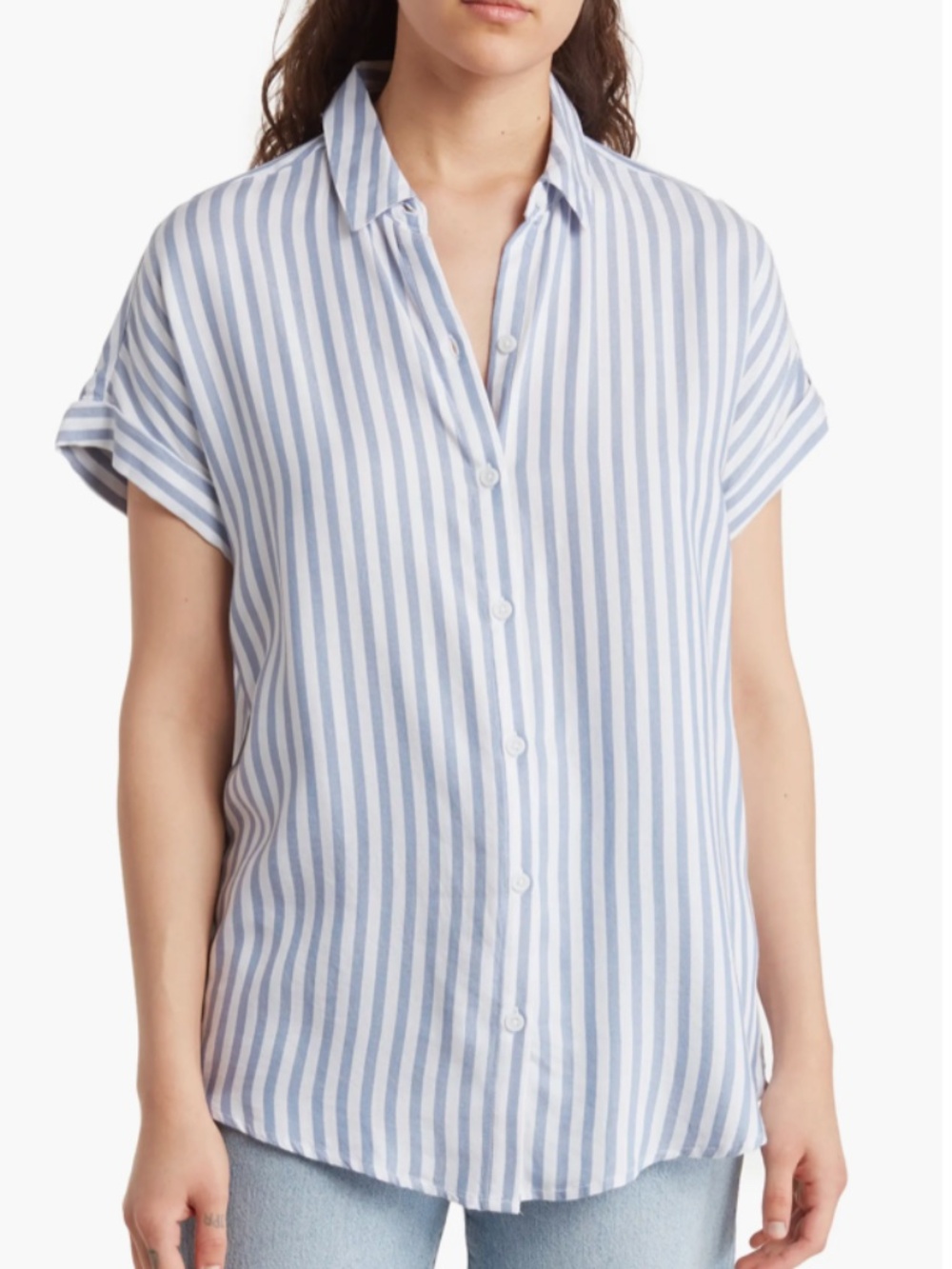 BeachLunchLounge Stripe Short Sleeve Button-Up Shirt - Size Large